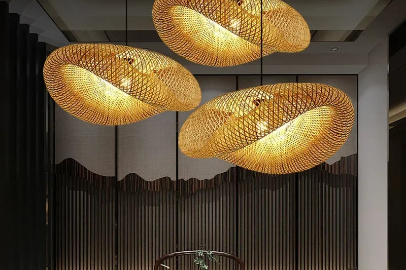 Handmade Rattan Pendant Lamp – Modern Bamboo Hanging Light for Kitchen and Dining Room, Adjustable Height, E27 Compatible 1