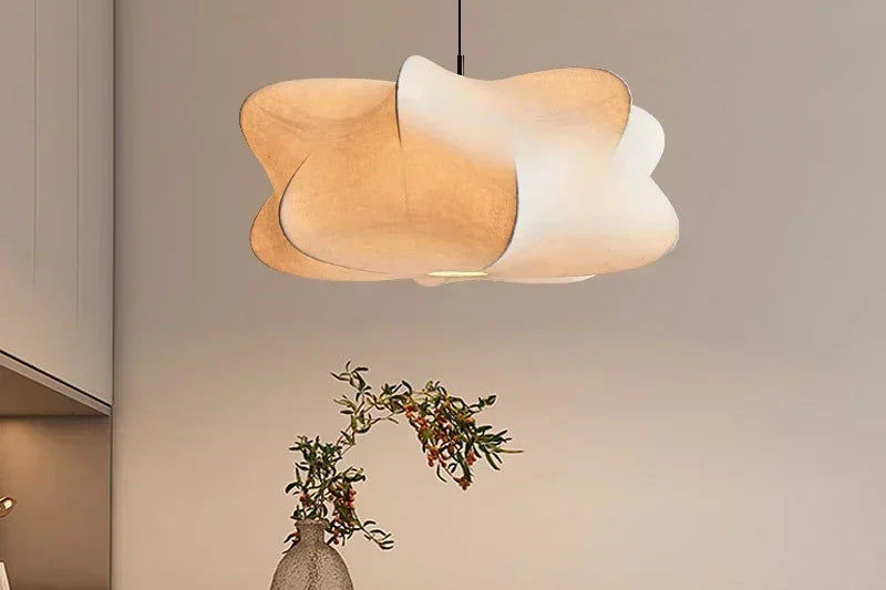 Elegant Wabi Sabi Silk Pendant Light – 15-Inch Cream Hanging Lamp for Living Room and Bar Decor 2